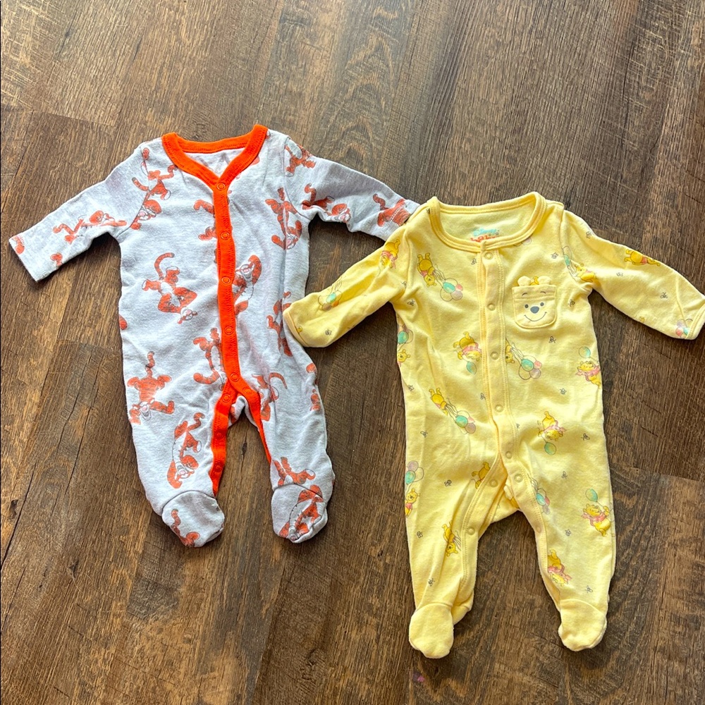 Disney Yellow and Gray Baby Footies Set